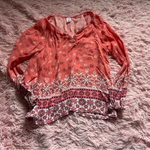 Justice Coral Pink Floral Border Peasant Top